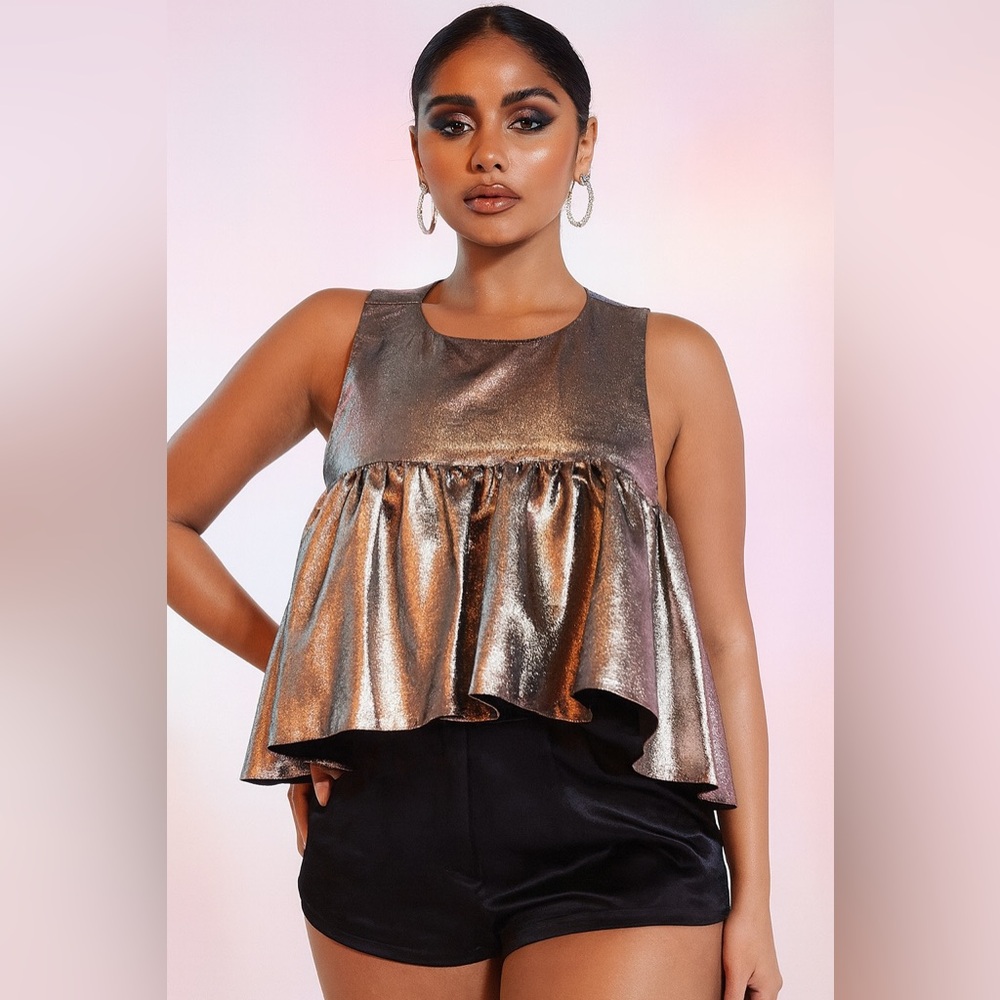 Zara Rose Gold Metallic Crop Top Sz.‎ M NWT